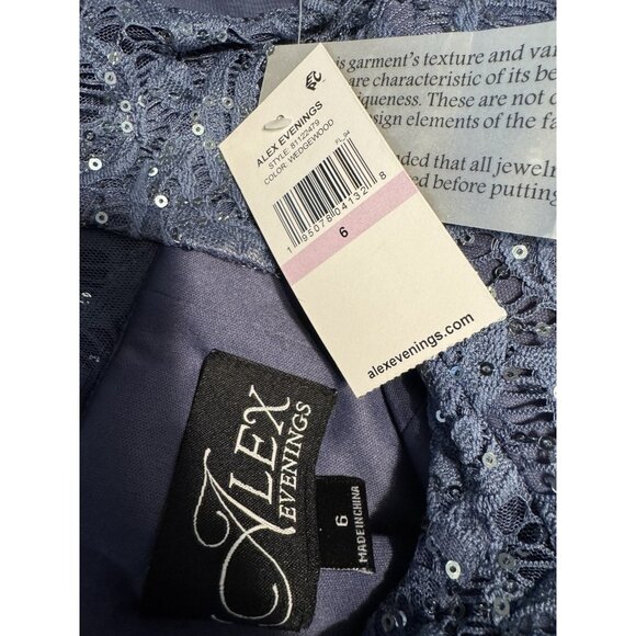 Alex Evenings 6 Formal Long Dress Draped Back Wedgewood Blue Wedding Guest NEW - Picture 5 of 10